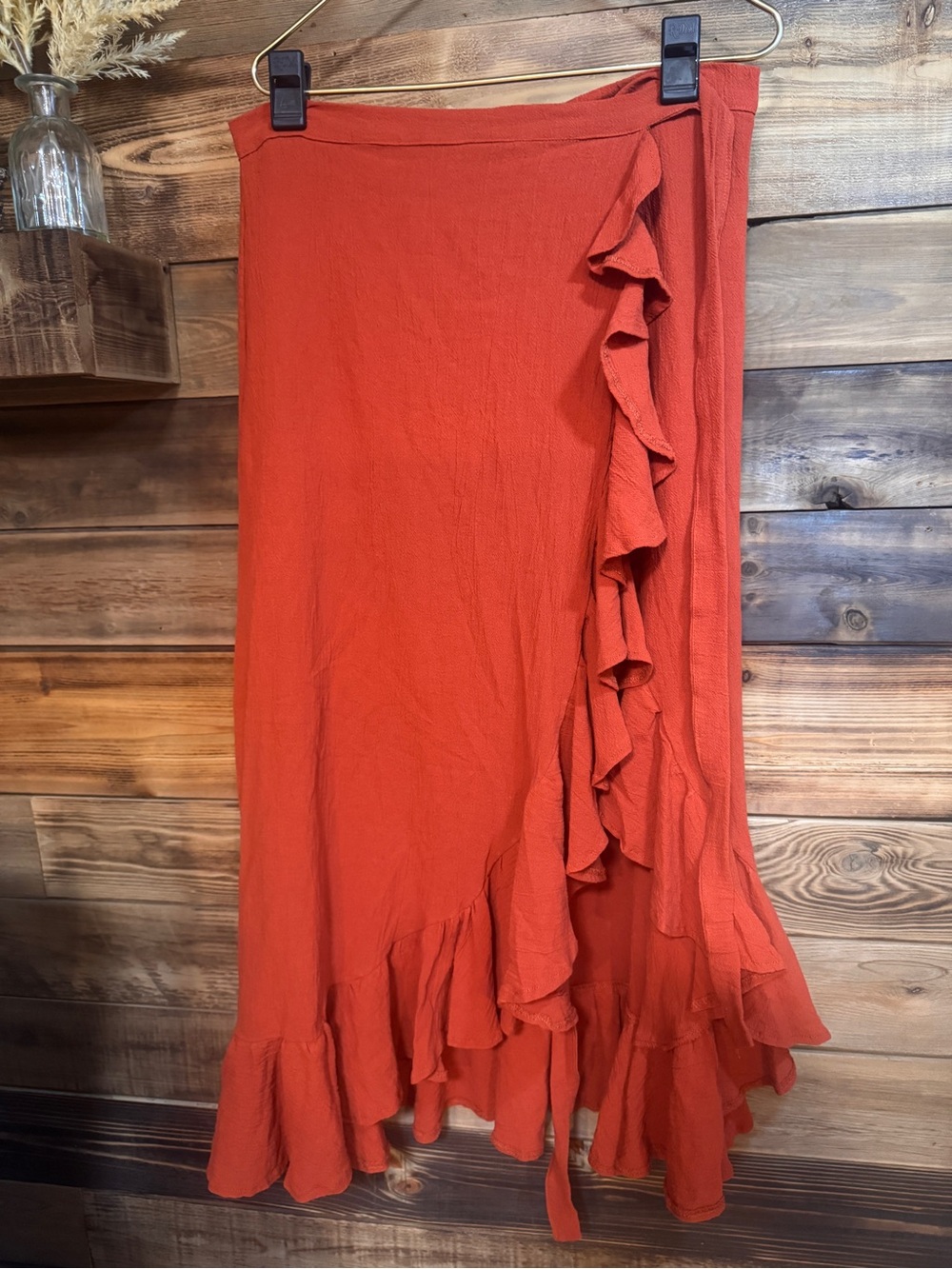 Paralia Size Medium Rust cotton Ruffle Wrap Skirt | Boho Resort Wear